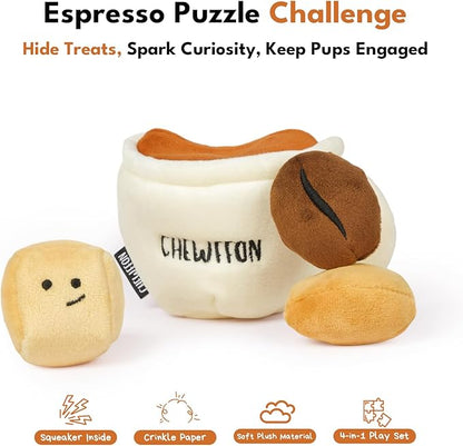 CHEWFFON Dog Coffee Cup Toy, Interactive Hide-and-Seek Burrow Toy, Cute Squeaky Toys for Boredom, Enrichment Crinkle Snuffle Dog Toy, Puzzle Toys for All Breeds