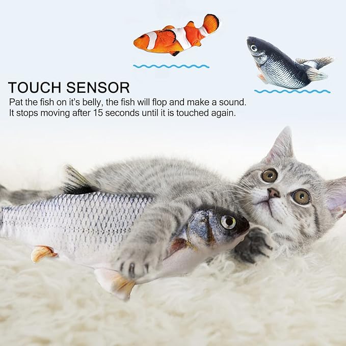 Tocirelo Interactive Cat Toys Flopping Fish with Catnip, Moving Cat Toys for Indoor Cats 2Pack, 11" Electric Automatic Kitten Kicker Exercise Toy, Wiggle SilverVine Floppy Fish for Small Dogs, Kitten