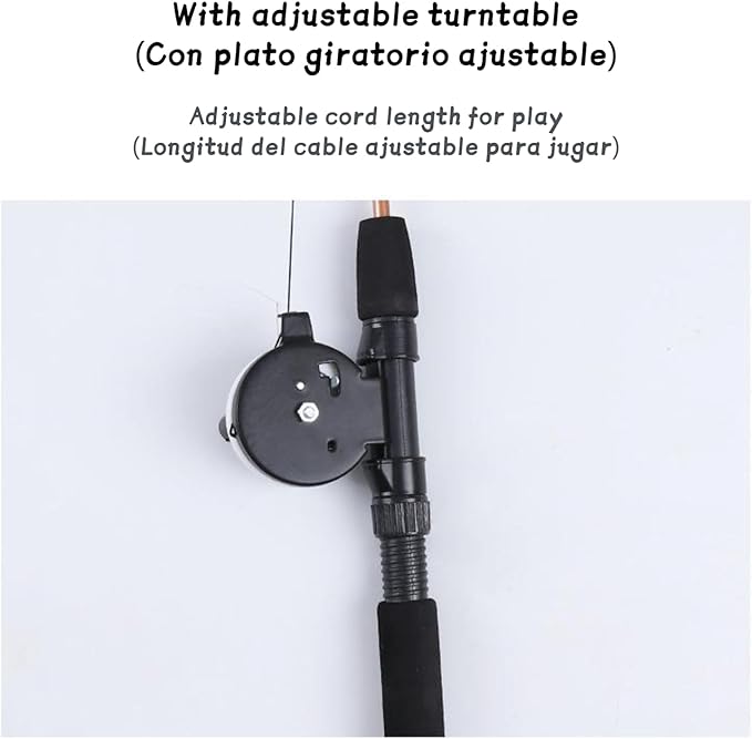 Retractable teaser cat stick, extra long fish & feather decorative cat fishing pole shape teaser cat stick, cat feather interactive toys, toys are replaceable, adjustable line length. (Crucian carp)