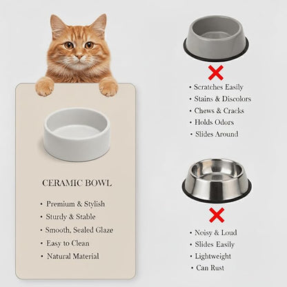 Ceramic Dog and Cat Bowl Modern Cute Weighted Food and Water Bowl Matte Glaze Pet Bowl for Replacement (Gray, 13.5 OZ)