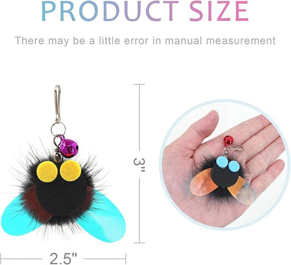 SONGWAY Cat Toy Wand Refills - 6 PCS Insect Shaped Furry Cat Toys Replacement, Interactive Cat Toys for Indoor Cat Kitten