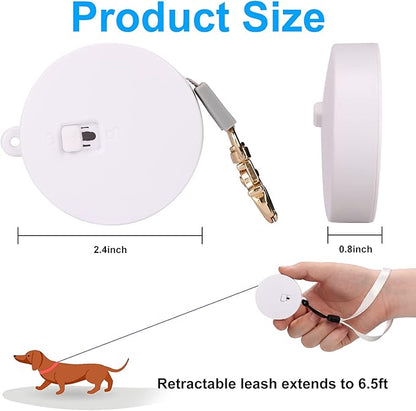Retractable Dog Leash for Small Dogs Cats up to 11lbs with 6.5ft Anti-Pull Strong Nylon Tape, Hands Free, Mini and Portable Walking Leash with Wrist Strap, One-Hand Brake, White Round