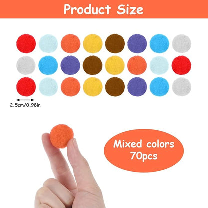 Ouligay 70 PCS Silent Cat Balls 1 Inch Colorful Cat Pom Pom Balls, Cats Toy Ball Soft Interactive Lightweight, Fuzzy Ball for Cats Kitten Toys for Indoor Crafts