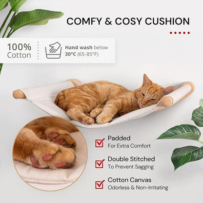 7 Ruby Road Cat Wall Shelves Hammock Set - Wall Mounted Cat Furniture with Steps for Large Cats, Indoor Climbing & Lounging