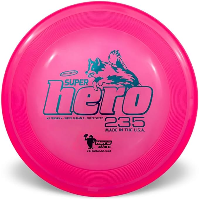 Hero Disc USA Superhero 235 K9 Candy Plastic Dog Disc, Outdoor Dog Toy and Pet Disc, Puncture Resistant Dog Flying Disc (Pink)