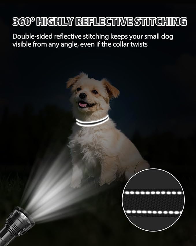 Joytale Dog Collars for Small Dogs, Feather-Light Double-Sided Reflective Nylon Collar for Night Safety, Adjustable Quick-Release for Growing Puppies, Black, S (5/8" Width)