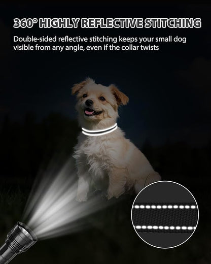 Joytale Dog Collars for Small Dogs, Feather-Light Double-Sided Reflective Nylon Collar for Night Safety, Adjustable Quick-Release for Growing Puppies, Black, S (5/8" Width)