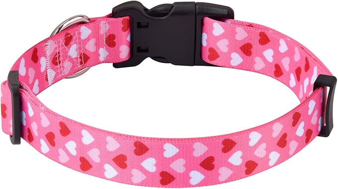 Dog Collar - Adjustable Heart Dog Collar - Love Theme - Perfect for Small Medium Large Dogs(Pink Heart,S)