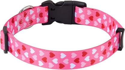 Dog Collar - Adjustable Heart Dog Collar - Love Theme - Perfect for Small Medium Large Dogs(Pink Heart,S)