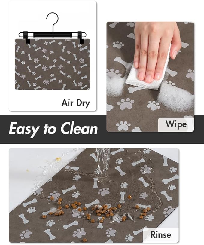MontVoo Dog Food Mat-Pet Feeding Mat for Food and Water-No Stains Quick Dry Dispenser Cat Bowl Mat for Messy Drinkers(16"X24" Brown)