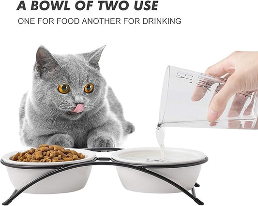 Cat & Dog Bowls - Ceramic Elevated Pet Raised Cat Food Bowls, 12 Ounce, Dishwasher Safe