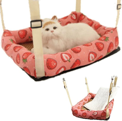 Hanging Cat Bed with Rattan Mat and Cotton Pad Cat Swing Hammock For Cage Kitten Cage Pet Hammock Ferret Bed Desk Accessories Indoor Hanging Bed Kitten Puppy Rabbit Bunny (Rectangle-Pink,Large)