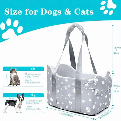 Cullaby Center Console Dog Car Booster Seat for Small Dogs 0-15 lbs - Grey Pet Travel Carrier Safety Leash, Detachable Seat Belt & Storage Pockets
