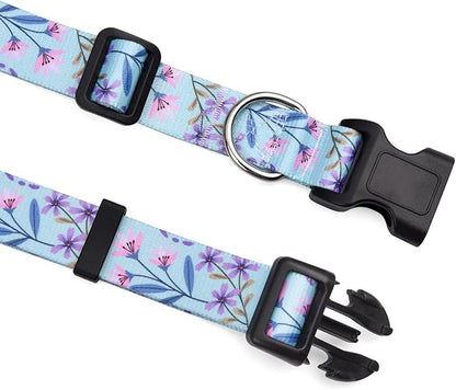 Dog Collar with Bohemia Floral Tribal Geometric Patterns - Soft Ethnic Style Collar Adjustable for Small Medium Large Dogs(Floral Purple,S)