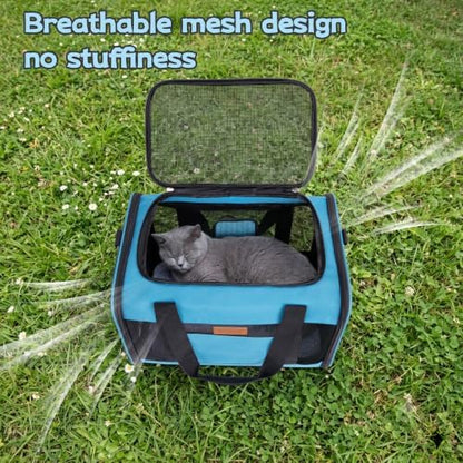 YUNIQUE Soft-Sided Cat & Dog Carrier for Pets Up to 15 Lbs, Airline Approved Collapsible Travel Puppy Carrier with Lightweight Fabric Design (Blue) - Image 3