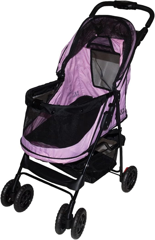 Pet Gear No-Zip Happy Trails Pet Stroller for Cats/Dogs, Zipperless Entry, Easy Fold with Removable Liner, Storage Basket + Cup Holder, Pink Diamond