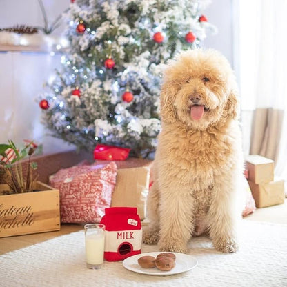 ZippyPaws Burrow- Interactive Dog & Puppy Toys for Boredom, Stimulating Pet Products to Keep Them Busy, Hide & Seek Plush Puzzle, Enrichment Squeaky Toy for Small & Medium Dogs- Santa's Milk & Cookies
