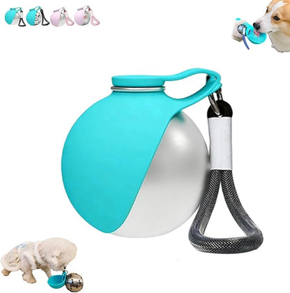 Dog Travel Water Dispenser 2-in-1 Portable Dog Water Bottle with Foldable Bowl, Leak-Proof 304 Stainless Steel Travel Hydration Station for Pets, Compact Feeder for Walking Camping Daily (Blue)