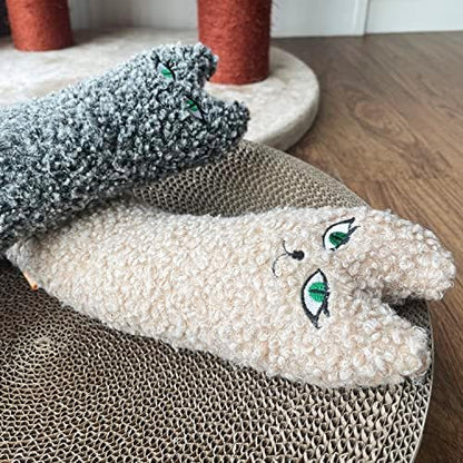 TTcat 14.6 Inch Large Curly Plush Pillow Cat Kicker Toy with Catnip Silvervine Powder, Soft Stuffed Cat Chew Toy with Tail, Interactive Toy for Indoor Cats and Kittens(Grey). - Image 6