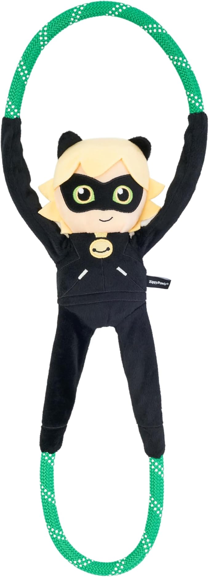 ZippyPaws RopeTugz Dog Toy, Durable Rope for Tugging and Chewing, Plush Body with Squeaker, Miraculous Cat Noir