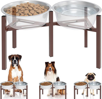 Adjustable Elevated Dog Bowl Stand, Metal Feeder Riser for Large Medium Dogs, Portable Travel Design, Slow Feeder Compatible (Without Bowls)