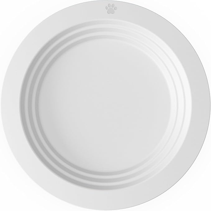 EcoLeo Whisker Friendly Cat Food Dish, Platinum Silicone, LFGB Certified Non-Toxic, CKD, Anti Whisker Fatigue, Low Profile, Shallow, Non Slip, Cat Dog Kitten Feeding Dish_White
