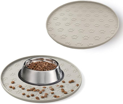 Dog Food Mat - Waterproof Silicone Dog Mat for Food and Water, Pet Food Mat with Edges for Protecting Floors (2Pack Beige)