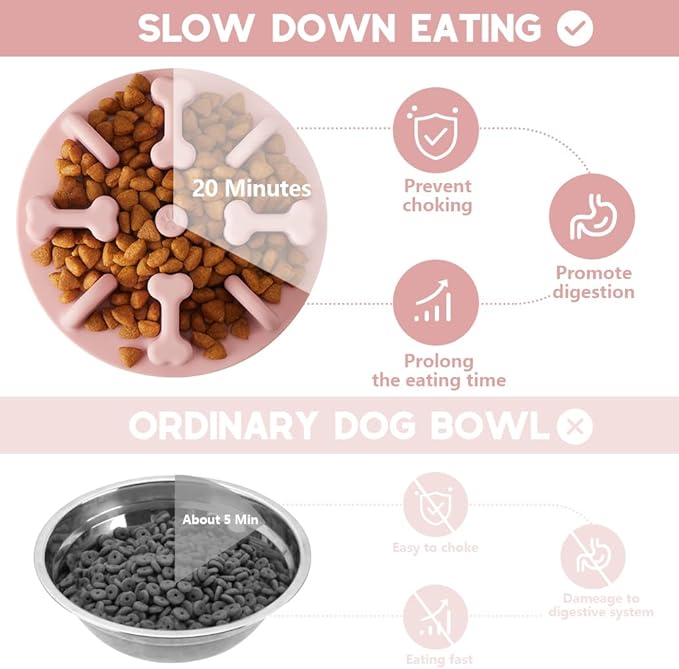 Soft Silicone Anti-Choking Puzzle Slow Feeder Insert, Compatible with Regular Elevated Dog Bowls Slow2.0