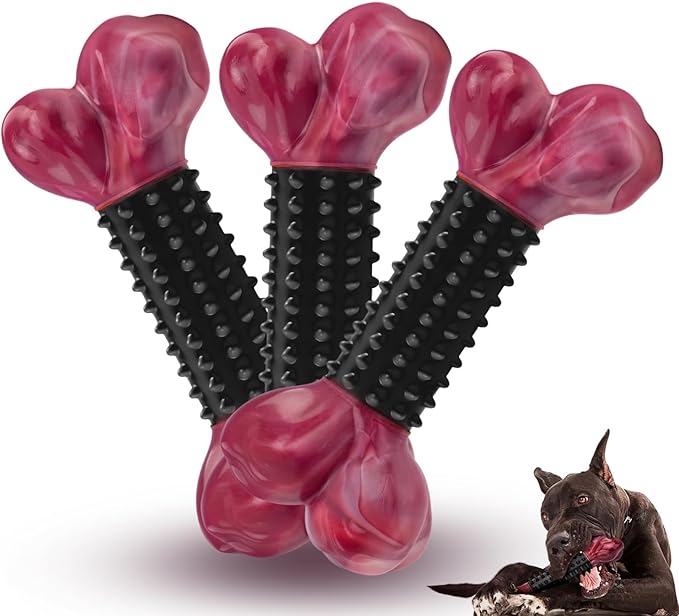 Apasiri 3-Pack Dog Toys for Aggressive Chewers with Bacon Flavor: Dog Bones for Large Dogs, 8" Chew Toys Long-Lasting, Tough Nylon & Rubber Dogs Toys