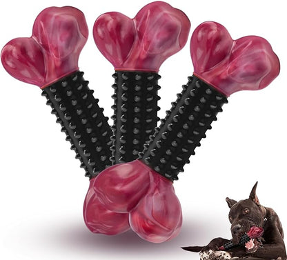 Apasiri 3-Pack Dog Toys for Aggressive Chewers with Bacon Flavor: Dog Bones for Large Dogs, 8" Chew Toys Long-Lasting, Tough Nylon & Rubber Dogs Toys