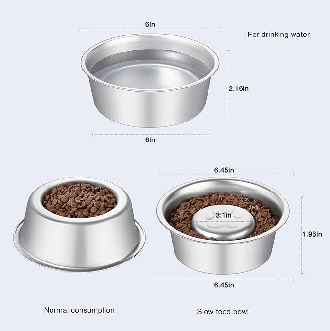 Stainless Steel Pet Dog Water and Food Bowl, 2-Pack (6.3 x 2.1 Inches),Solid, Dishwasher-Safe, and Harmless to Pets. Dog Bowl, cat Bowl