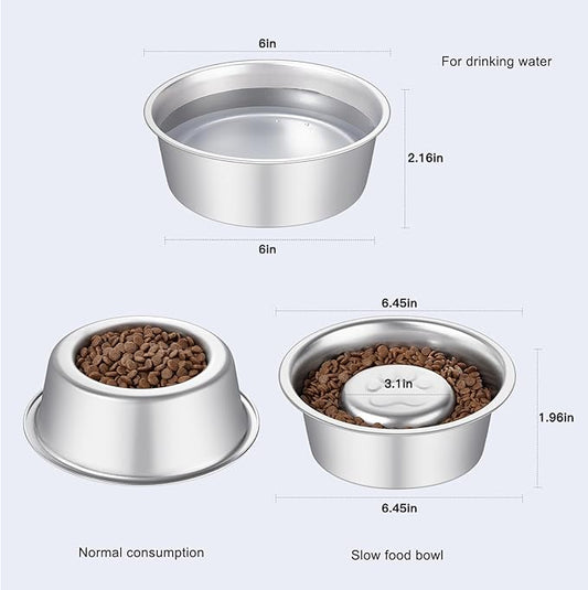 Stainless Steel Pet Dog Water and Food Bowl, 2-Pack (6.3 x 2.1 Inches),Solid, Dishwasher-Safe, and Harmless to Pets. Dog Bowl, cat Bowl