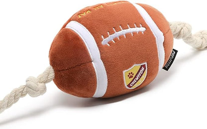 CHEWFFON Durable Dog Football Toy with Rope - Interactive Tug Toy for Small, Medium & Large Dogs - Outdoor Fetch Ball & Teething Puppy Toy