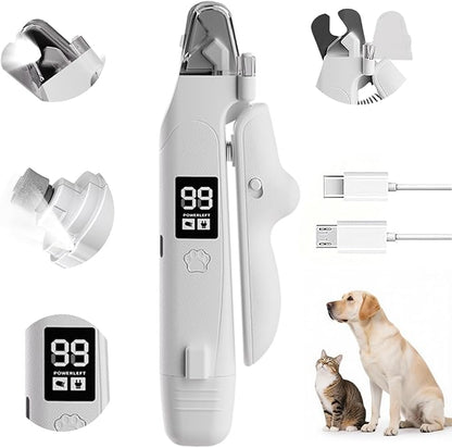 2-in-1 Dog Nail Clippers & Cat Nail Trimmers for Small Medium Large Pets Claw, 2 LED Lights and Battery Indicator, Ultra-Quiet Grinder for Puppy and Kitten, USB-C, Nail Clipping Catcher
