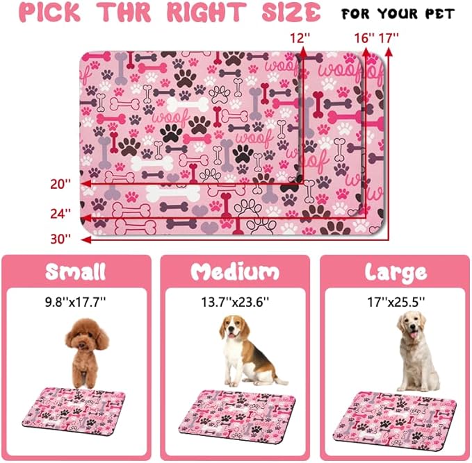 Dog Food Mats for Floors Waterproof, Pet Water Bowl Mats Pet Feeding Absorbent Placemats Pink 16 * 24 inch