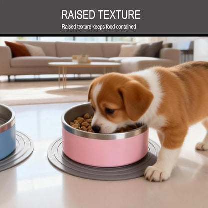 2 Pack Silicone Pet Food Mat, Small Rubber Mat for Dog Bowl, Cat Food Mat, Cat Bowl Mat Placemat Prevent for Food and Water Overflow, 9.5"x9.5"