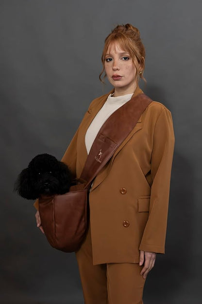 Noah & Paw Dog Sling Carrier for Small Dogs 3-10lb, Dog Sling for Small Dogs and Cats, Dog Carrier with Adjustable Padded Strap, Vegan Leather Lined with Fur, 3X Safety Features, Machine Washable