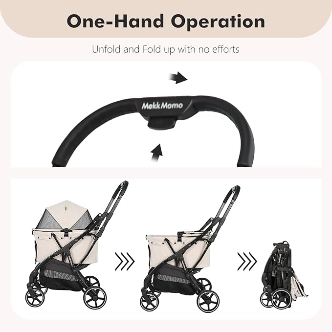 Pet Stroller for Medium Dogs Cats Up to 45 lbs, Waterproof Sunproof, One-Hand Foldable Dog Stroller Cart, Strollers for Dogs and Cat, Beige