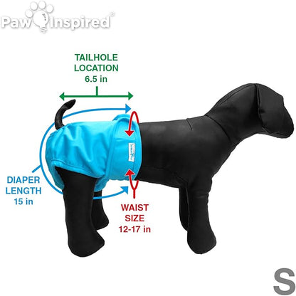 Paw Inspired Reusable Washable Dog Diapers (Pack of 3) in Assorted Colors with White Lining and Dog Diaper Suspenders in Black Combo Pack (Small)