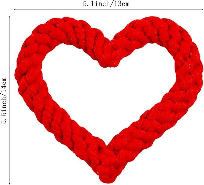 Rbenxia 2 PCS Valentine's Day Dog Chew Toys, Heart Shaped Cotton Rope Dog Toys for Pet, Pink & Red 5.5 Inch, Valentines Day Gifts for Puppy (Red,Mix)