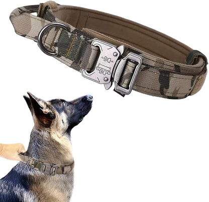 Xqpetlihai Tactical Dog Collar Adjustable Military Nylon Dog Collar with Control Handle and Heavy Duty Metal Buckle for Medium and Large Dogs (Camo,XXL)