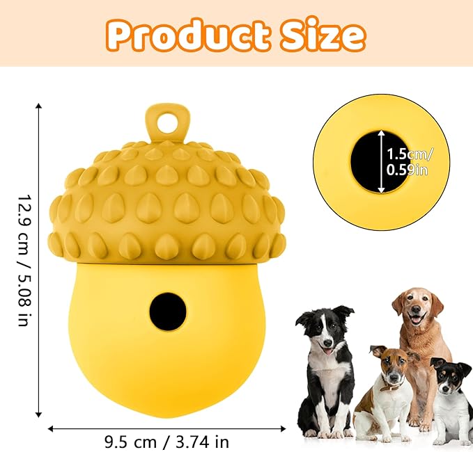 Dog Treat Toys for Puppy, Silicone Dog Toy Treat Dispenser Slow Feeder, Dog Interactive Toys for Boredom, Dog Enrichment Toys to Keep Them Busy, Interactive Dog Toy 1 Pack (Yellow)