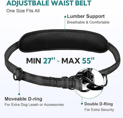 Hands Free Dog Leash 2 Dogs, Multifunctional Double Waist Leash forTwo Dogs Walking, Runing, with Waist Belt,Zipper Pouch and Shock Absoring Bungee (Grey-Green Midum Size, 2 Leashes)
