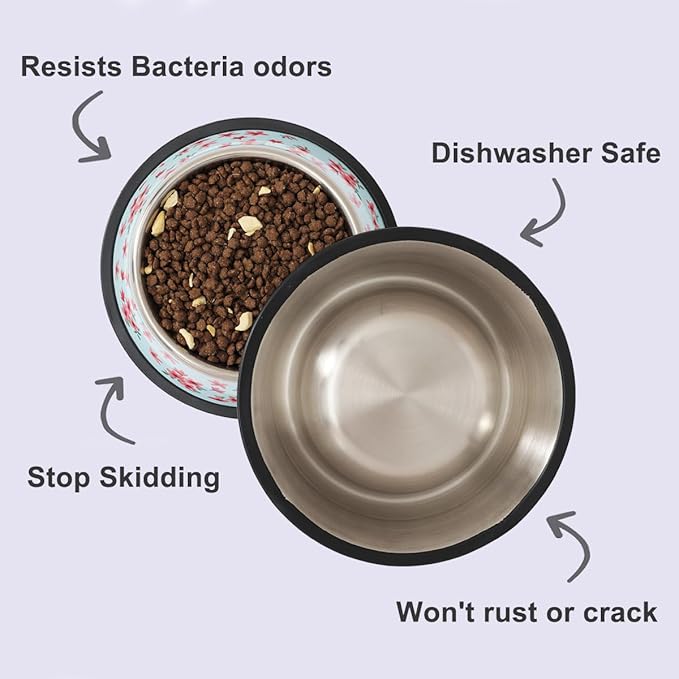Stainless Steel Dog Bowls, Food and Water Non Slip Anti Skid Stackable Pet Puppy Dishes for Small, Medium and Large Dogs (2 Pack)
