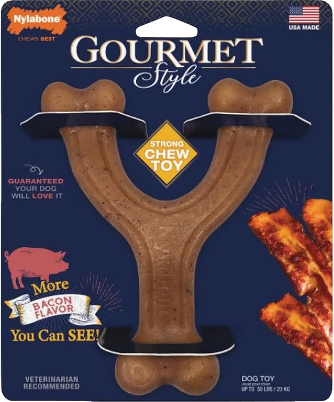 Nylabone Gourmet Style Wishbone Strong Chew Toy for Dogs, Bacon Flavor, Large - Up to 50 lbs, 1 Count