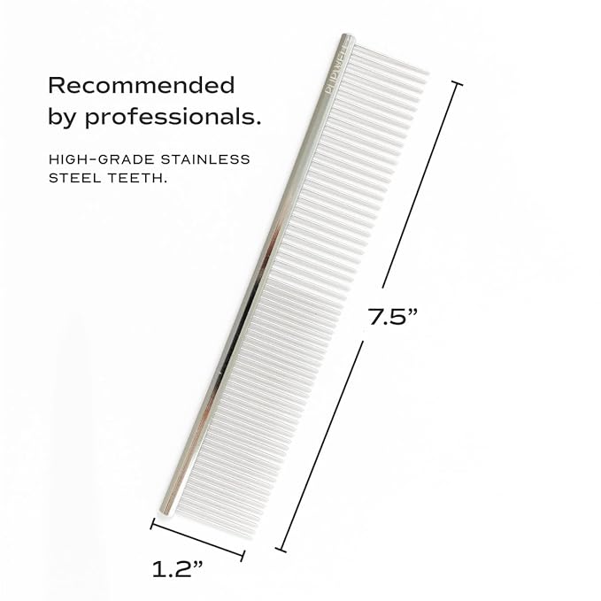 Pupwell Stainless Steel Metal Everyday Dog Comb for Grooming and Removing Tangles and Knots with Rounded Teeth and Good for All Dogs