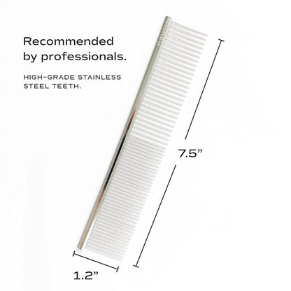 Pupwell Stainless Steel Metal Everyday Dog Comb for Grooming and Removing Tangles and Knots with Rounded Teeth and Good for All Dogs