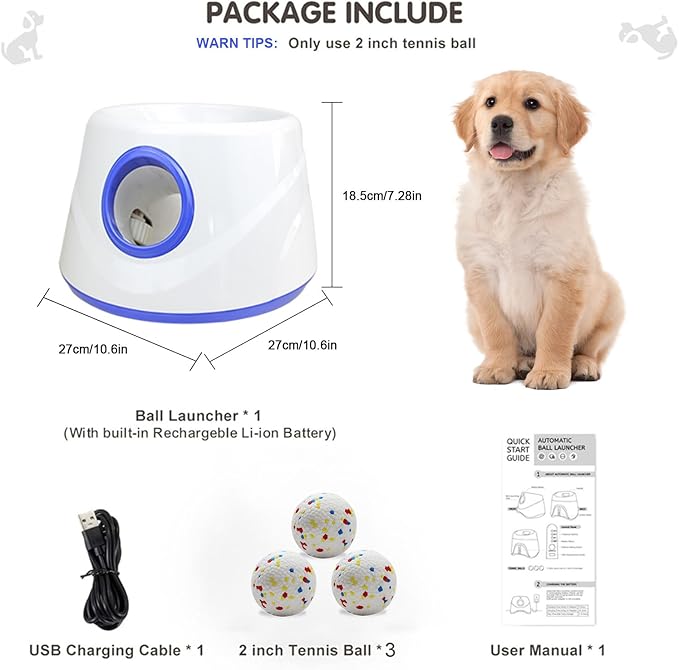 Dog Ball Launcher - Automatic Ball Launcher for Dogs, 3 Adjustable Distance Settings Dog Ball Thrower, Indoor Outdoor Interactive Dog Toys, with 3 2.3-inch Balls, Small/Medium Sized Dog Thrower