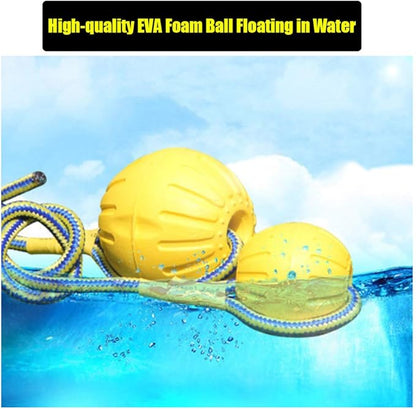 2pcs Diameter 2.76inch Dog Rope Ball, EVA Rubber Ball on a Rope Dog Toy can Floats in Water, for Interactive Pet Chewing Training Working Dog Rope Ball Toy, Tugging Ball Toys(Yellow)