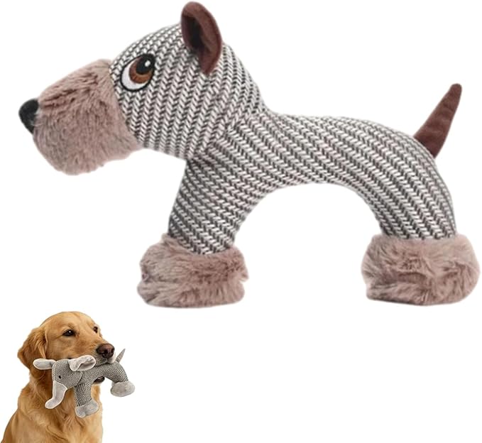 Linen Animal Shape Cotton Rope Dog Chew Toy, Squeaky, Sturdy Linen Fabric (Dog)